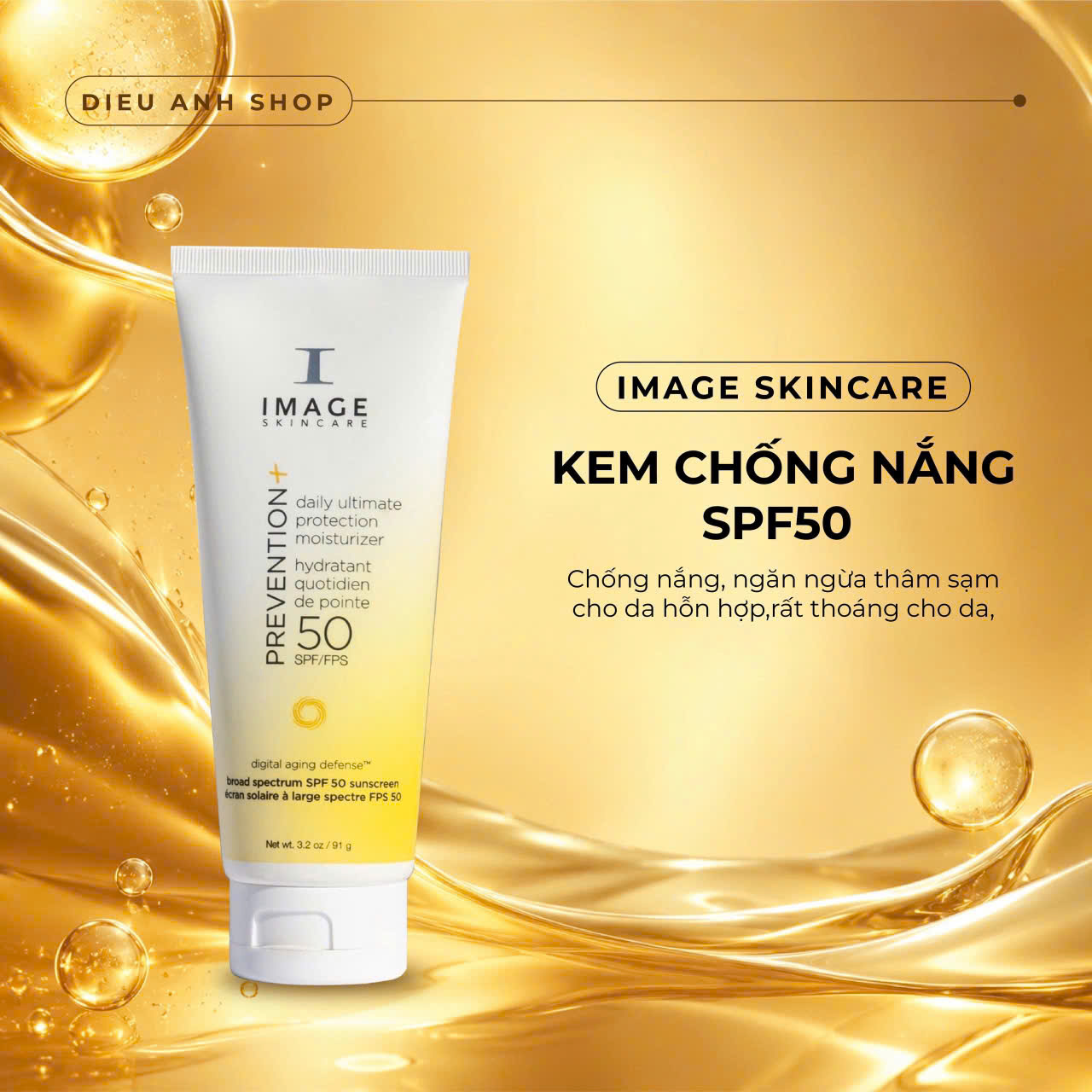 Kem chống nắng Image Prevention+ Daily Hydrating Moisturizer SPF 50+ , 91gr,